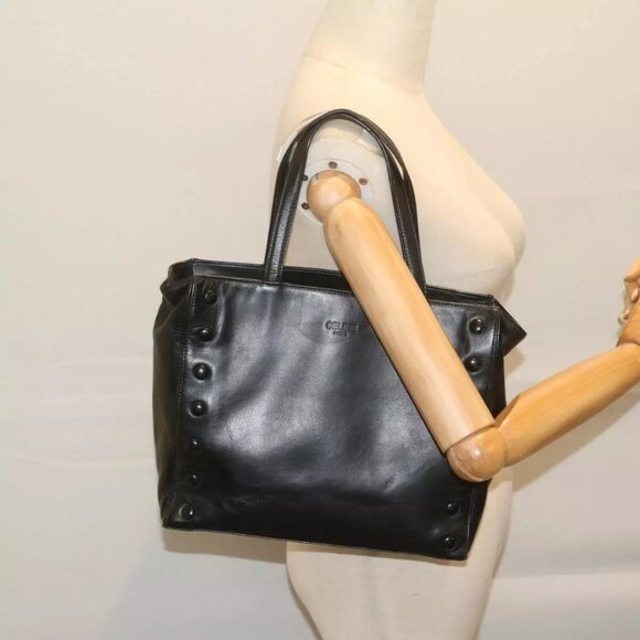 CELINE Tote Bag Leather Black Auth - Picture 1 of 15